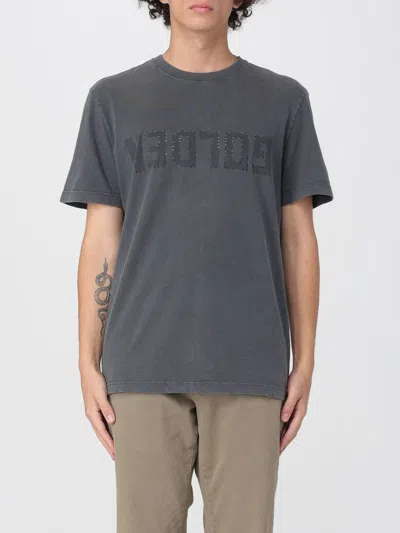 Golden Goose Grey Washed-out T-shirt With Logo Men In Gray