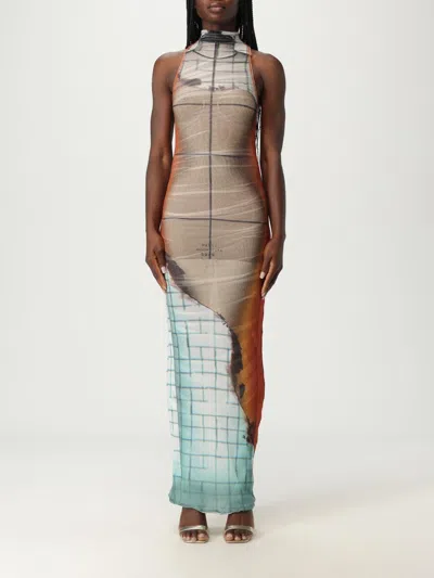 Jean Paul Gaultier Fire Printed Mesh Sleeveless Midi Dress