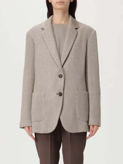 Brunello Cucinelli Beige Sparkling Knit Blazer With Monili