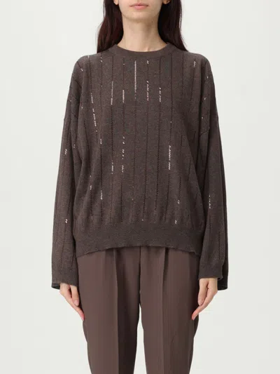 Brunello Cucinelli Sequin Cashmere Sweater Sweaters And Cardigans Brown In Gray