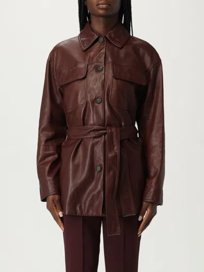 Brunello Cucinelli Leather Jacket In Burgundy
