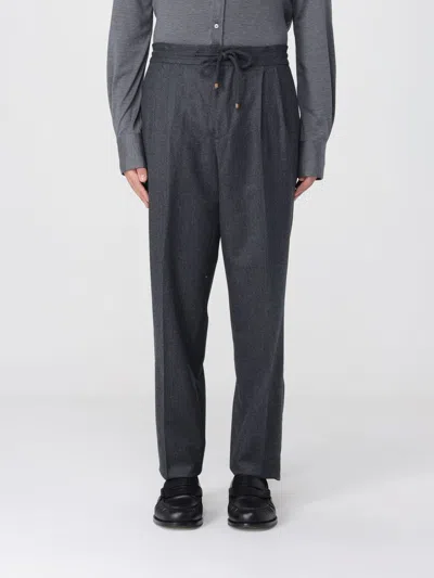 Brunello Cucinelli Grey Pinstriped Virgin Wool Trousers