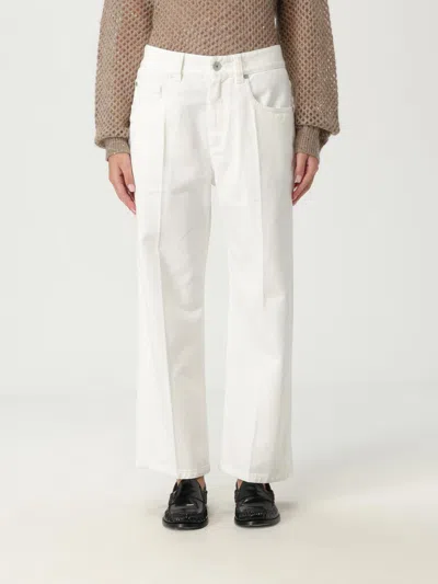 Brunello Cucinelli Women Contemporary Square Denim Pants With Jewel In White