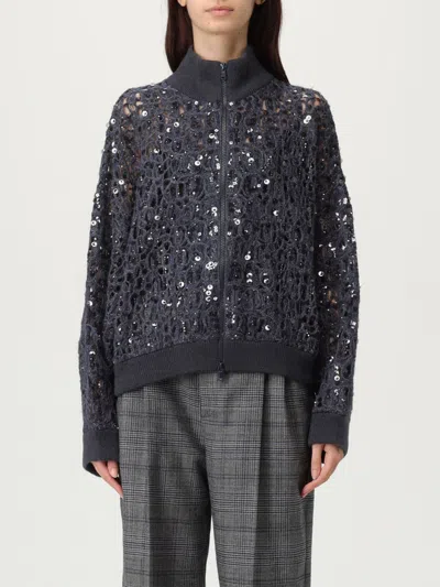 Brunello Cucinelli Dazzling Croc Embroidery Sweaters And Cardigans Blue In Blue