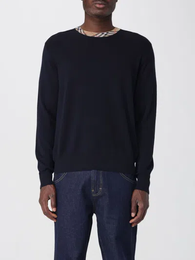 Burberry Crew Neck Knitwear With Distinctive Patterned Collar In Black