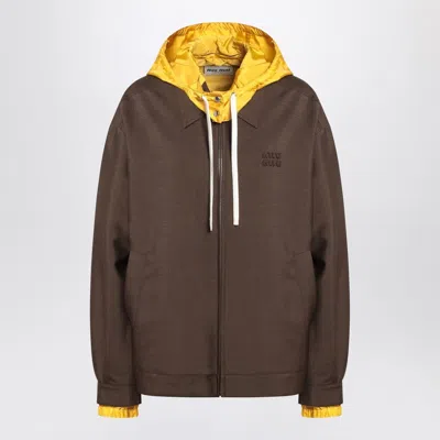 Miu Miu Hooded Bomber Jacket In Brown
