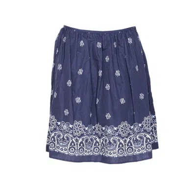 Miu Miu Floral Bordered Gathered Skirt In Blue