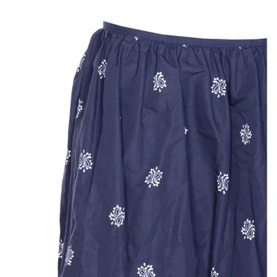 Miu Miu Floral Bordered Gathered Skirt In Blue