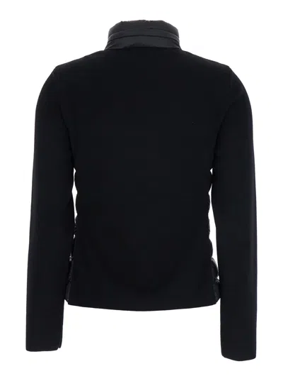 Moncler Women Black Down Filled Cardigan With High Neck And Logo Patch On The Sleeve In Tech Fabric  In Black