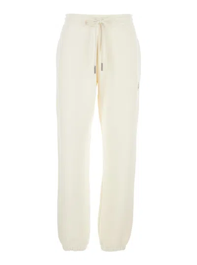 Moncler Relaxed Fit Cotton Trousers With Subtle Logo Detail In White