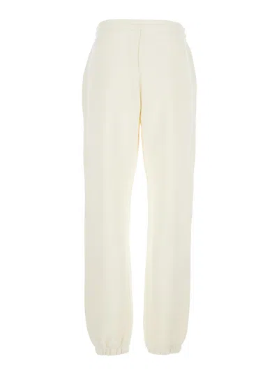 Moncler Relaxed Fit Cotton Trousers With Subtle Logo Detail In White