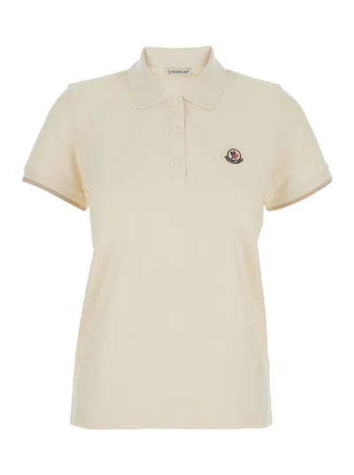 Moncler Women Cotton Polo Shirt With Iconic Patch In Neutral