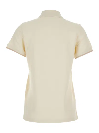 Moncler Women Cotton Polo Shirt With Iconic Patch In Neutral