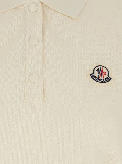 Moncler Women Cotton Polo Shirt With Iconic Patch In Neutral