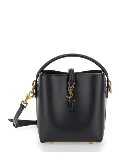 Saint Laurent Women 'le 37' Black Mini Bucket Bag With Cassandre Detail In Smooth Leather Woman