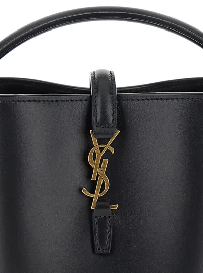 Saint Laurent Women 'le 37' Black Mini Bucket Bag With Cassandre Detail In Smooth Leather Woman