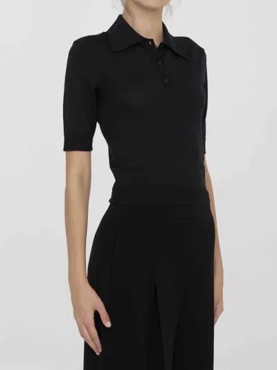 Saint Laurent Women Cassandre Polo Shirt In Black
