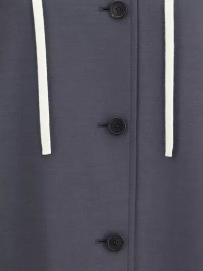 Miu Miu Tailored Long Coat With Detachable Hood In Gray