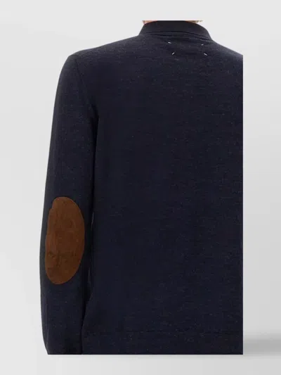 Maison Margiela Knitwear With Buttoned Collar And Elbow Patches In Blue