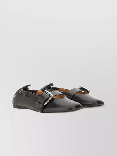 Ganni Buckle Strap Pointed Toe Ballerina Shoes