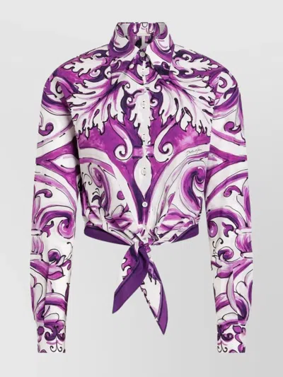 Dolce & Gabbana Maiolica Print Poplin Shirt Shirts Violet In Purple
