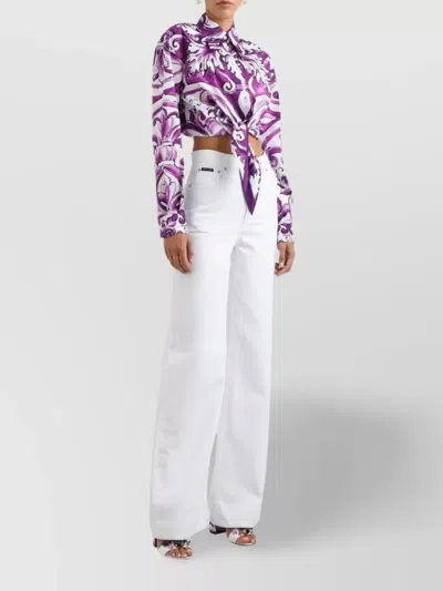 Dolce & Gabbana Maiolica Print Poplin Shirt Shirts Violet In Purple