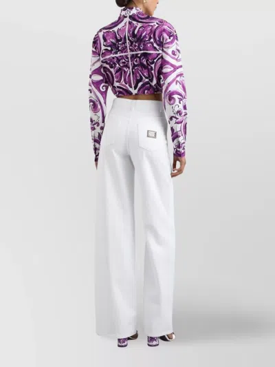 Dolce & Gabbana Maiolica Print Poplin Shirt Shirts Violet In Purple