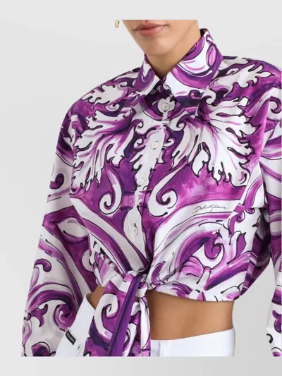 Dolce & Gabbana Maiolica Print Poplin Shirt Shirts Violet In Purple