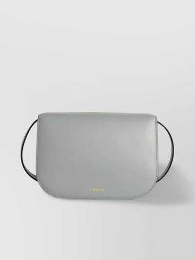 Furla Light Blue Leather Mini Sfera Crossbody Bag In Gray