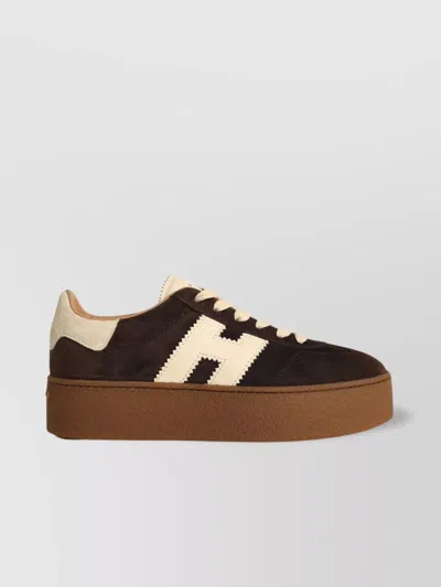 Hogan Suede Platform Sole Sneakers In Brown