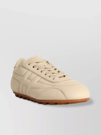 Hogan H693 Yogurt-colored Smooth Leather Sneakers In Neutral