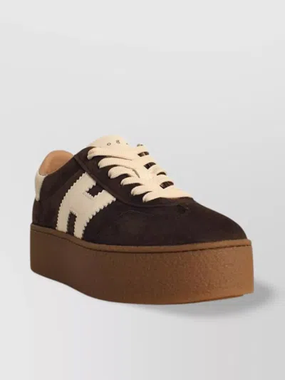 Hogan Suede Platform Sole Sneakers In Brown
