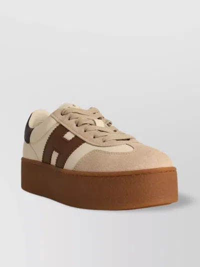 Hogan Leather Sneakers With Contrast Panel And Platform Sole In Gold