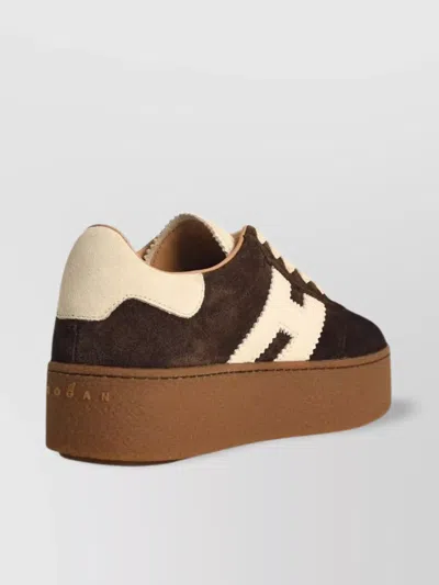 Hogan Suede Platform Sole Sneakers In Brown