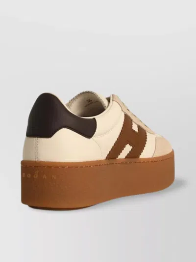 Hogan Leather Sneakers With Contrast Panel And Platform Sole In Gold