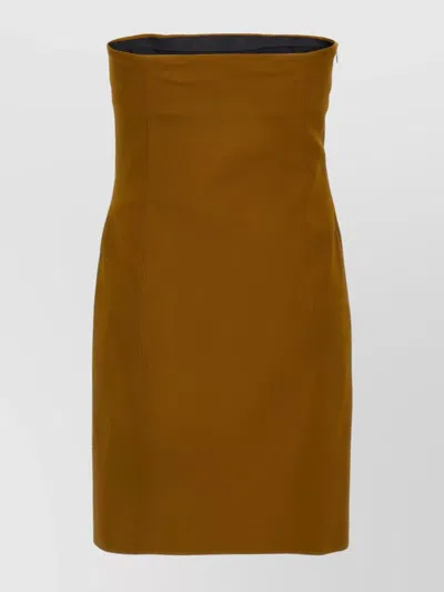 Attico Sequin Insert Strapless Fitted Dress With Side Mesh In Brown