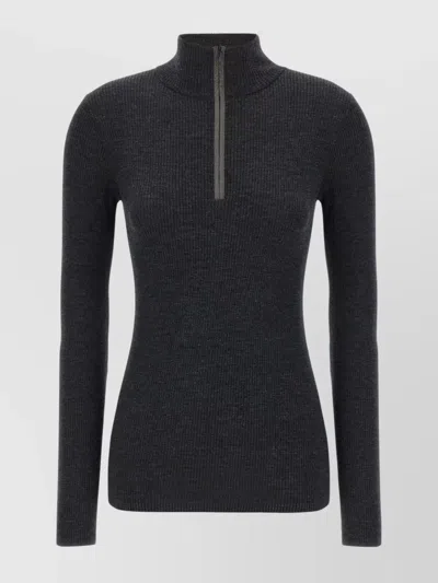 Brunello Cucinelli Wolf Knitwear Mock Neck Long Sleeves In Gray