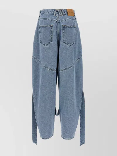 Attico Blue Jeans With Maxi Drawstring On The Front And Logo Patch On The Rear In Denim Woman In Blue