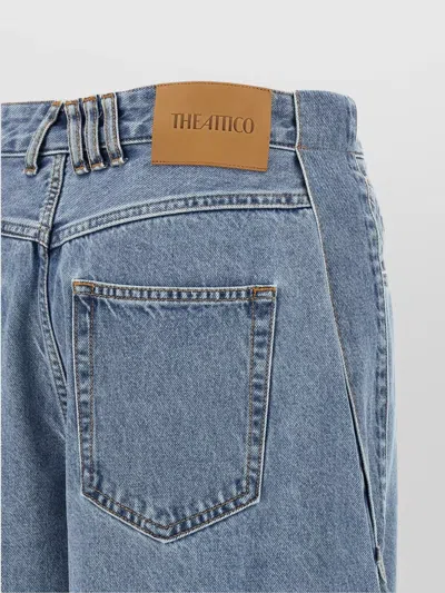 Attico Blue Jeans With Maxi Drawstring On The Front And Logo Patch On The Rear In Denim Woman In Blue