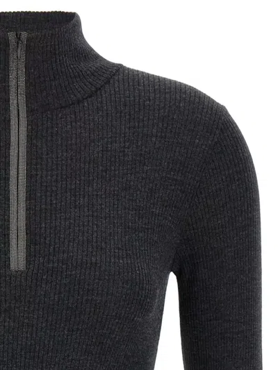Brunello Cucinelli Wolf Knitwear Mock Neck Long Sleeves In Gray