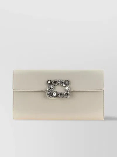 Roger Vivier Blossom Clutch With Chain Strap And Embellished Buckle In Gray