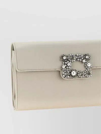 Roger Vivier Blossom Clutch With Chain Strap And Embellished Buckle In Gray