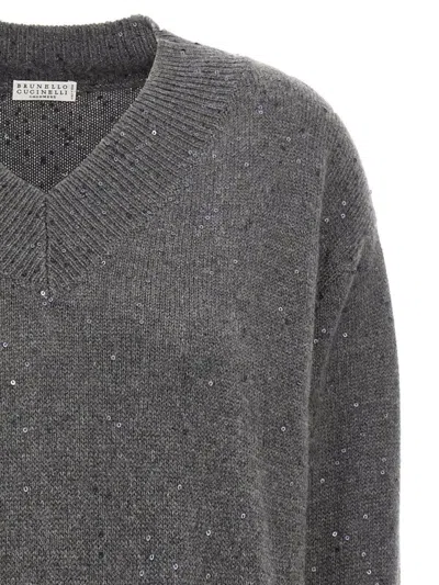 Brunello Cucinelli Sequin Sweater Sweaters And Cardigans Gray