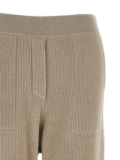 Brunello Cucinelli Ribbed Texture Elastic Waistband Trousers In Brown