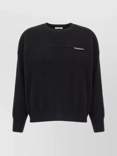 Brunello Cucinelli Cropped Sweater With Crew Neck And Decorative Detail