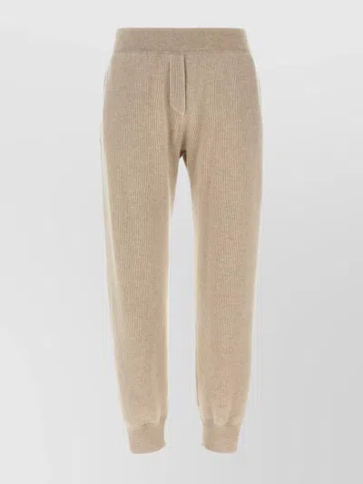 Brunello Cucinelli Ribbed Texture Elastic Waistband Trousers In Brown