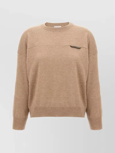 Brunello Cucinelli Cropped Knit Sweater Crew Neck