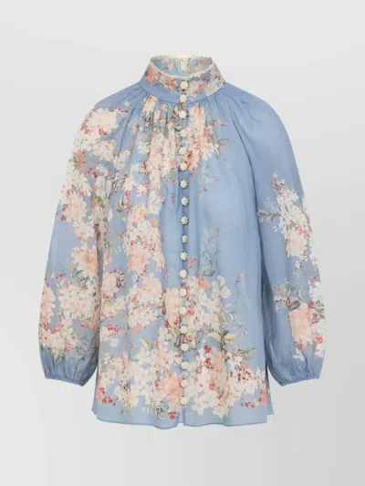 Zimmermann Womens Cascadian Billow Floral Woven Blouse Teal Blue Botanical In Multi