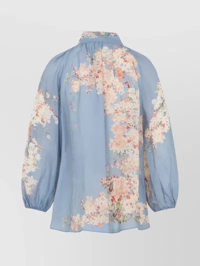 Zimmermann Womens Cascadian Billow Floral Woven Blouse Teal Blue Botanical In Multi