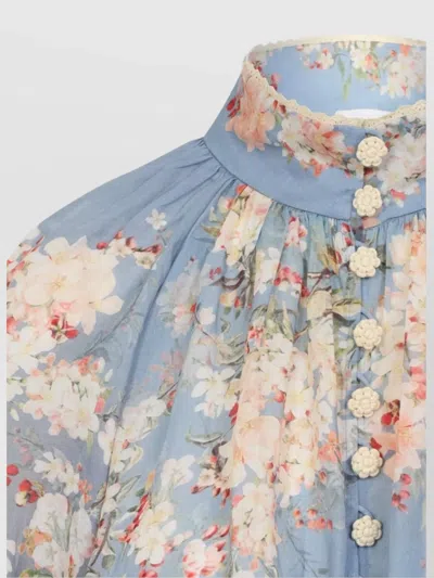 Zimmermann Womens Cascadian Billow Floral Woven Blouse Teal Blue Botanical In Multi